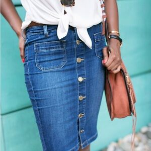 The Limited Blue Button-Front Pencil Skirt